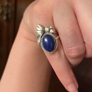 Lapis oval stone in Sterling Silver Ornate Ring